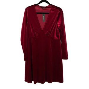 NWT Nik and Nash size L Wine Red long sleeve Deep V neck velvet style dress